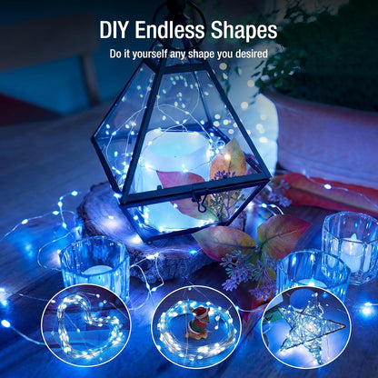 Skiennix 12 Pack Fairy Lights - 7ft Battery Operated Twinkle Lights, Waterproof for Mason Jars & DIY Decor | Blue & White