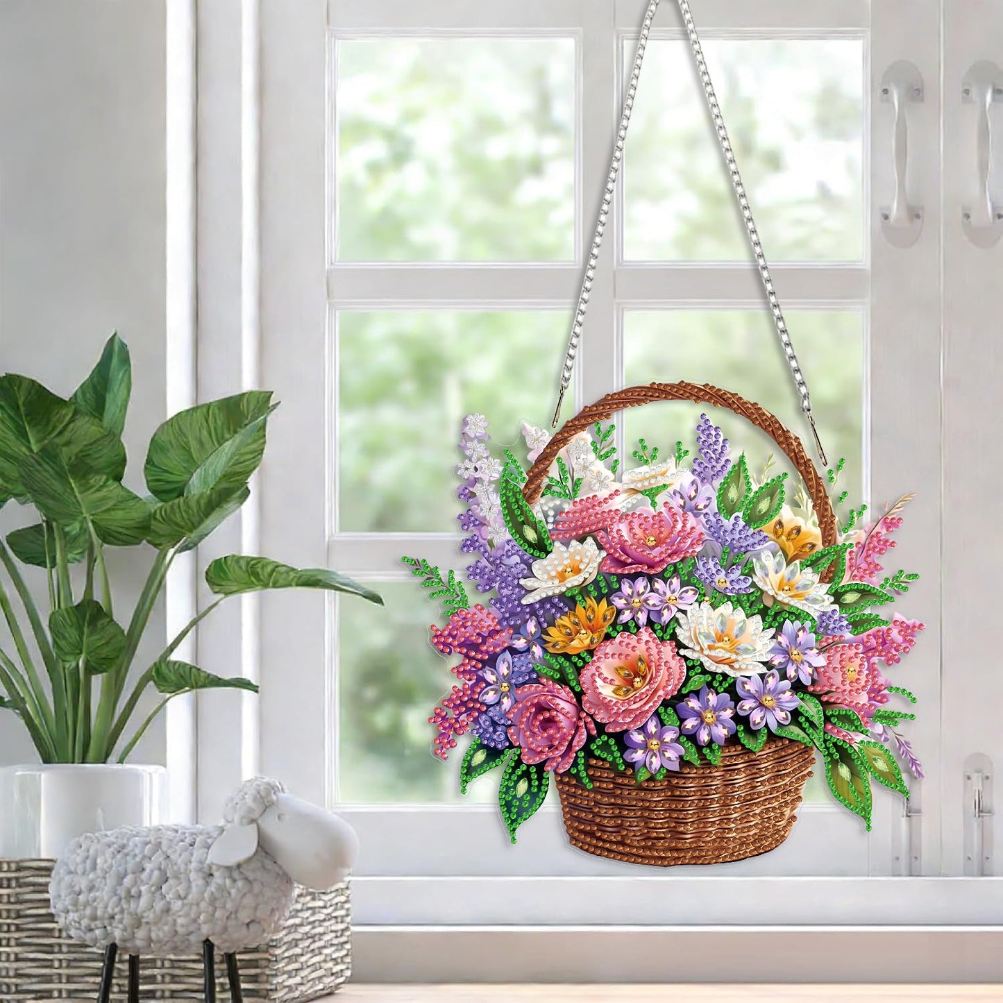 STGLCR Flower Diamond Art Hanging Kit for Adult,Special Shaped Rhinestone,DIY Acrylic 5D Diamond Art Painting Window Pendants Home Garden Wall Hanging Kits Hanging Ornament,Double Sided.Flowers