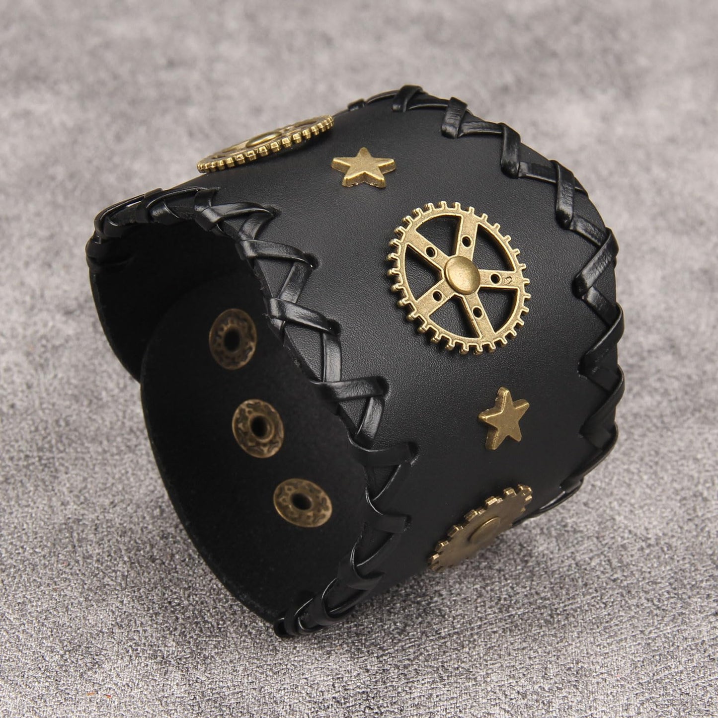 GelConnie Mens Bracelets Leather Cuff Steampunk Alloy Gear Leather Wristbands for Men Women Bracelets Cuff Bangle Jewelry