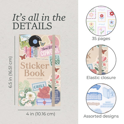 Steel Mill & Co Assorted Sticker Book, 35 Sheets with Hundreds of Paper Stickers, Aesthetic Icons, Bookish Quotes & Illustrations, Planner & Journal Stickers with Elastic Closure (Volume 1)