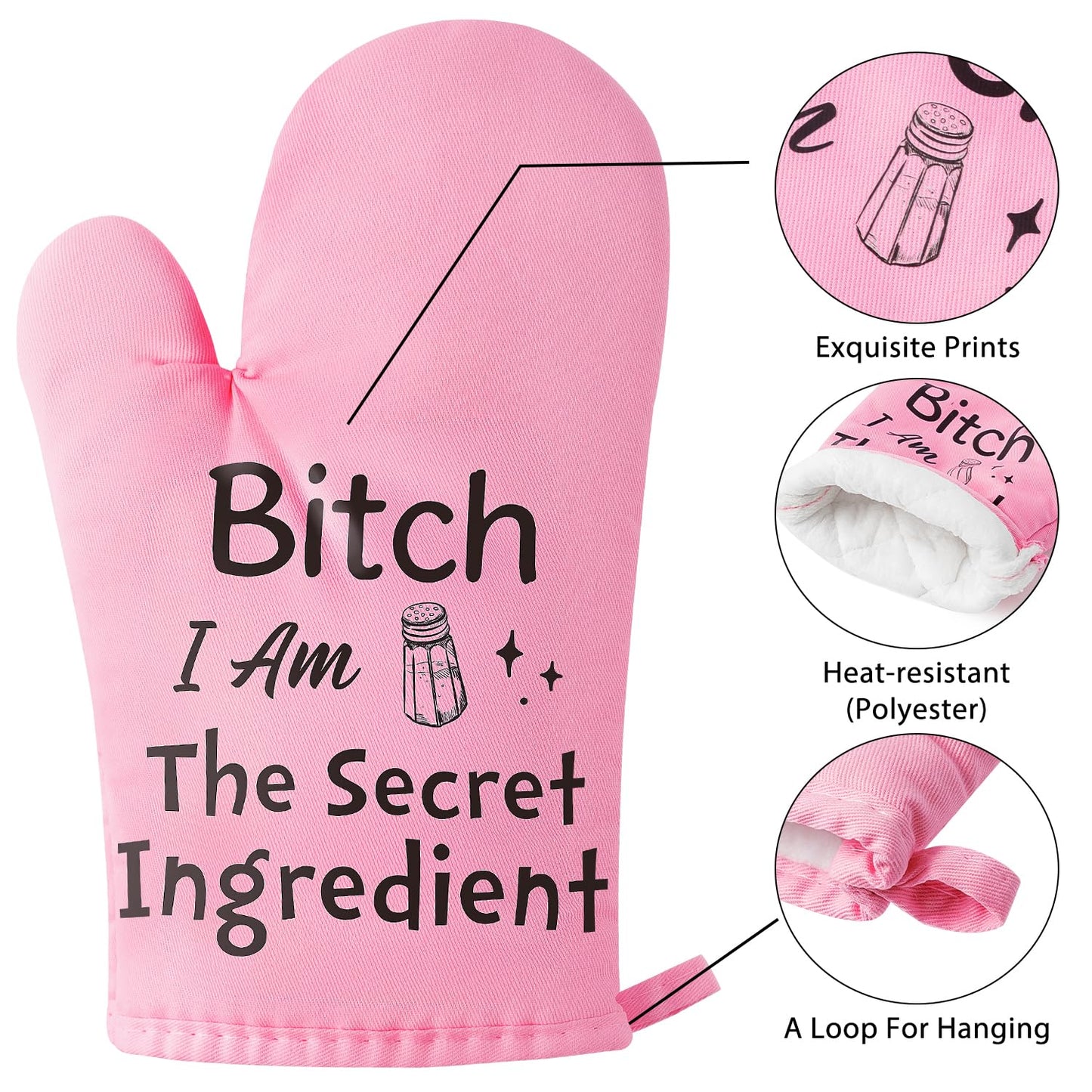 GROBRO7 6Pcs Funny Oven Mitts Pot Holders Baking Gift, I Am The Secret Ingredient Resistant Hot Pad Machine Washable Gloves with Hanging Pocket Potholder for Friend Women Gift for Love Kitchen Cooking