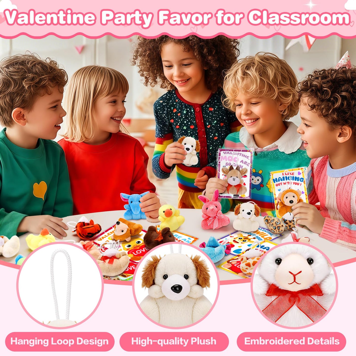 Valentines Day Gifts for Kids Classroom, 24 Pack Valentines Day Cards with Animal Plush Toy, Stuffered Animal Toys for Valentines Gifts Exchange, Kids Valentines Party Favors Supply For Boys Girls