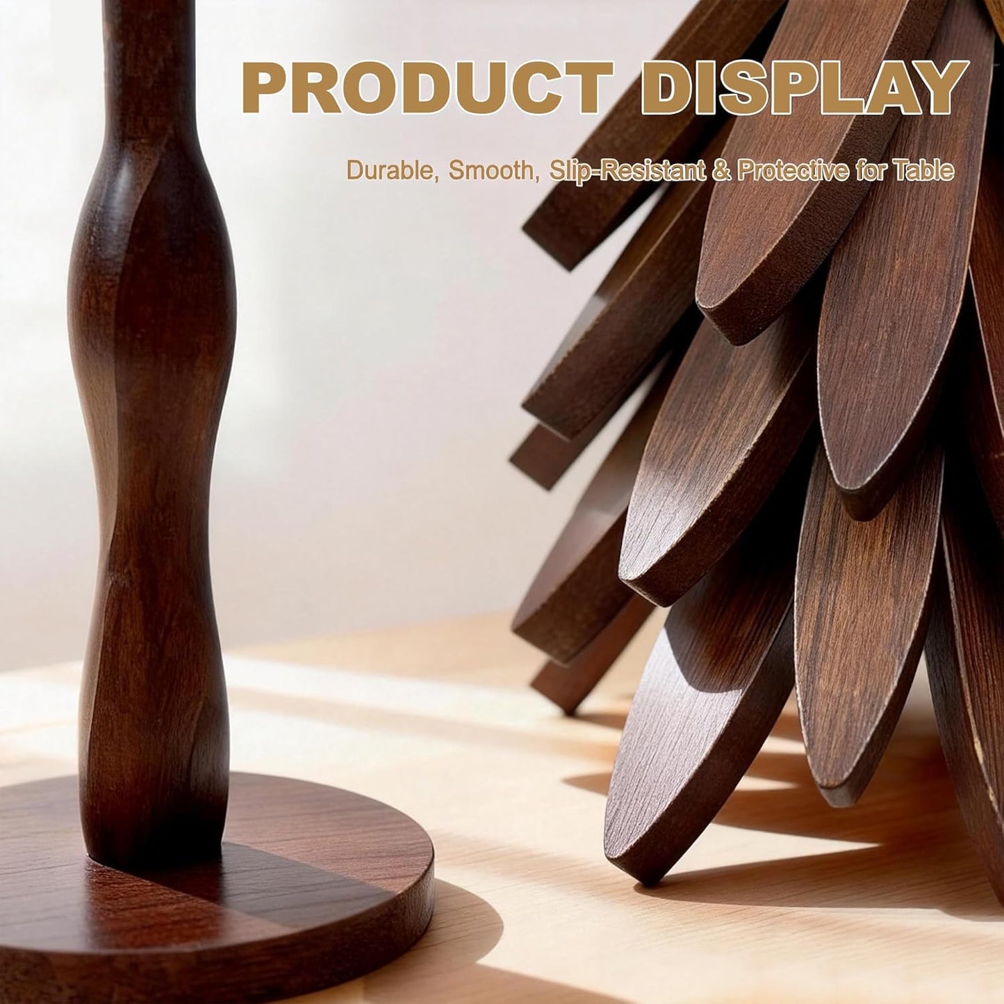Buanson 5 1 Wooden Tree Trivets for Hot Dishes, Foldable Kitchen Wooden Trivet for Pan, Pot, Bowl, Teapot, Hot Pot