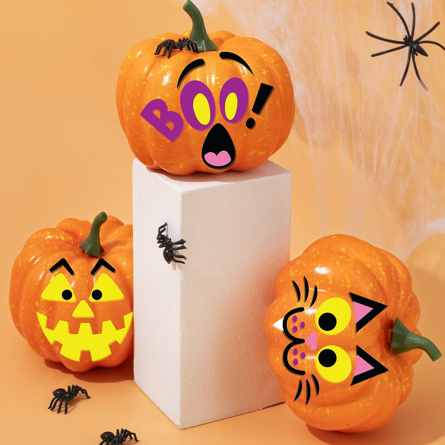 JOYIN 16 Packs Halloween Pumpkin Decorating Stickers Foam Craft Kit, Halloween Party Favors for Kids, Party Supplies Arts Activities, Jack O Lantern Face Sticker School Games Gifts