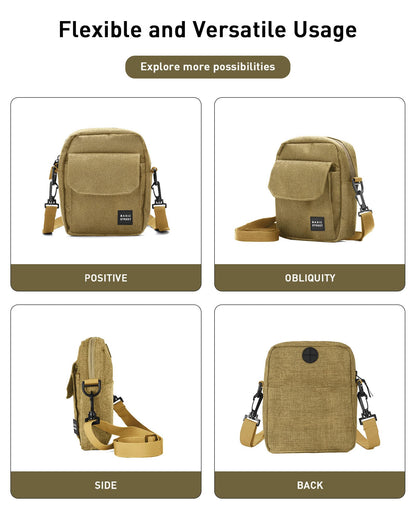 Unisex Khaki Large Crossbody Bag & Mini Messenger Satchel - Cell Phone Purse, Neck Pouch Wallet & Passport Holder