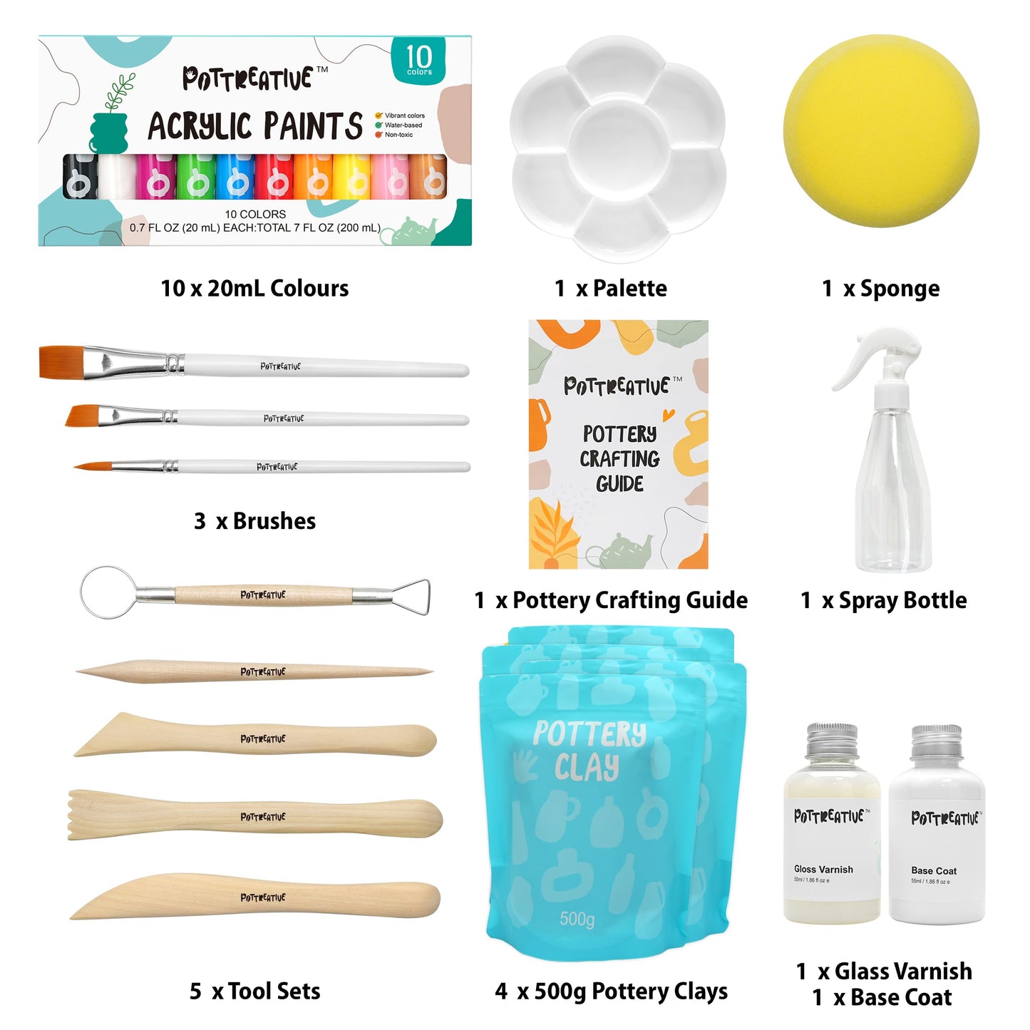 MCOOH Air Dry Clay Kit for Beginners - All-in-One Pottery Set with Sculpting Tools, Paints, Varnish, DIY Craft Kit to Make Trinkets, Home Decor, Gifts