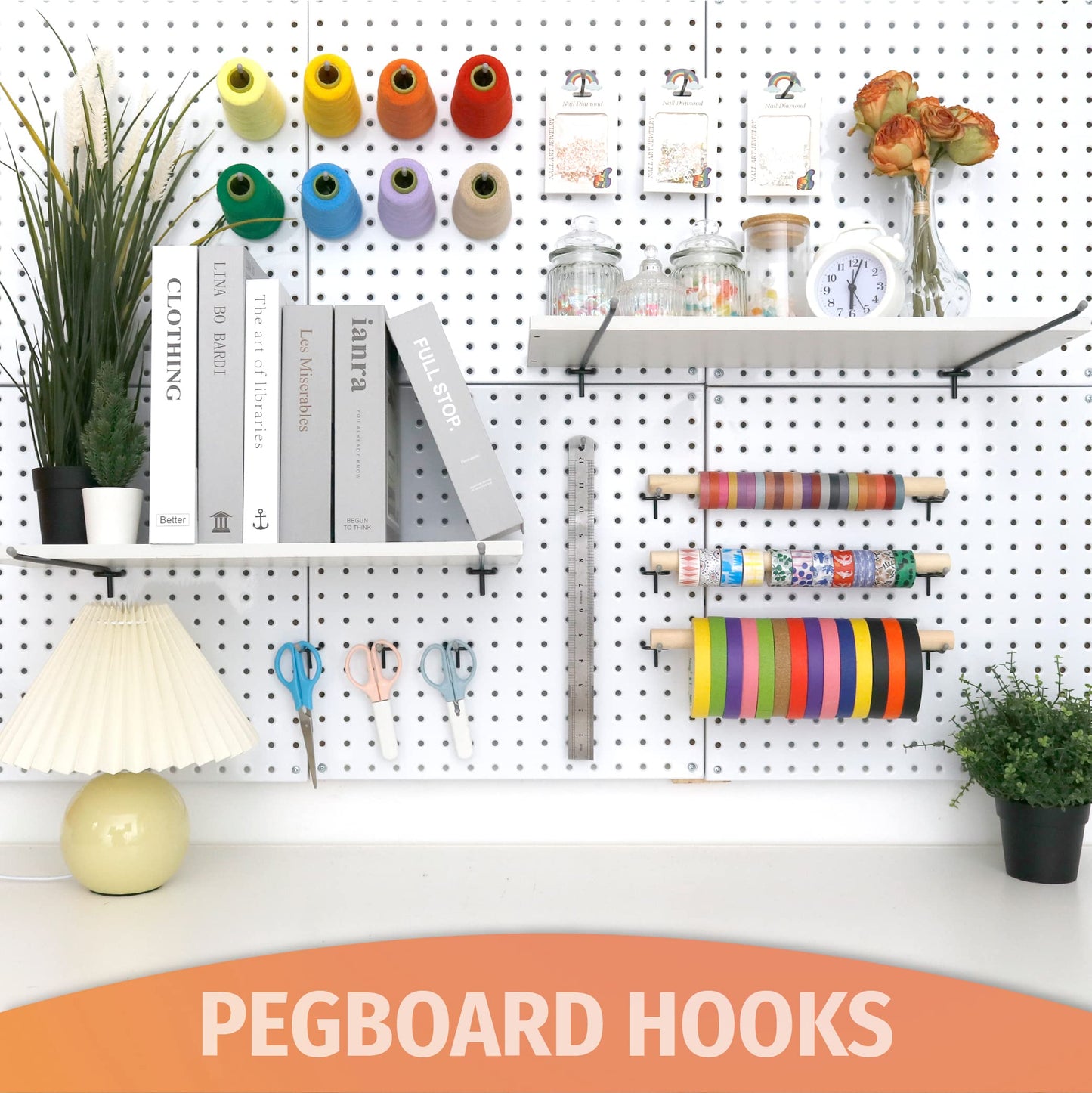 HUHOLE 25 Pack Black Pegboard Hooks 12 Inch – Heavy Duty Metal L-Hooks for 1/4" Peg Board – Garage Tool Organizer, Retail Display & Craft Storage Hangers (30lbs Capacity)