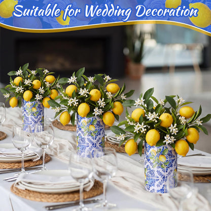 LemonRoad 6 Sets Blue Tiles Lemon Table Centerpiece for Wedding Amalfi Coast Cylinder Flower Boxes with Floral Foam Blocks Capri Mediterranean Positano Decorations Birthday Party Home Decor