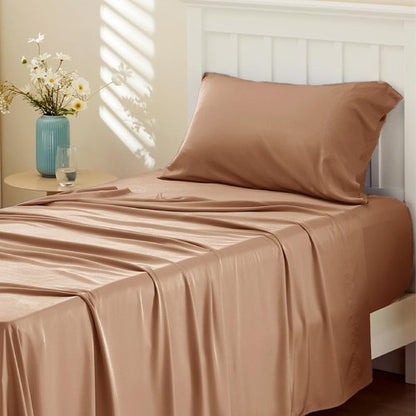 Bedsure Cooling Twin XL Sheets - Breathable Rayon from Bamboo | Soft, Deep Pocket Up to 16 Inches, Khaki