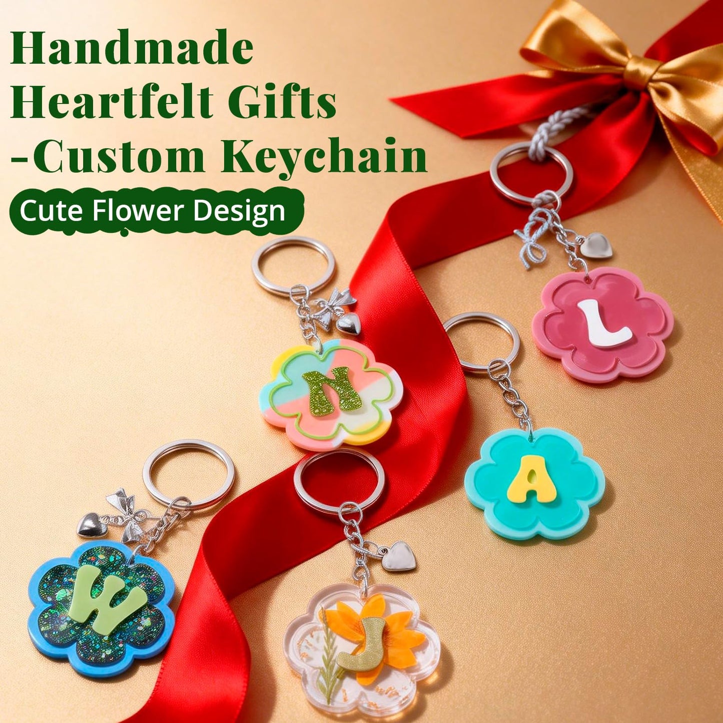 LET'S RESIN Keychain Resin Molds Silicone with Hole, 27 Cavities Flower Alphabet UV Resin Jewelry Pendant Molds kit for Beginner, Letter Epoxy Resin Molds for Keychain Pendant Jewelry Making