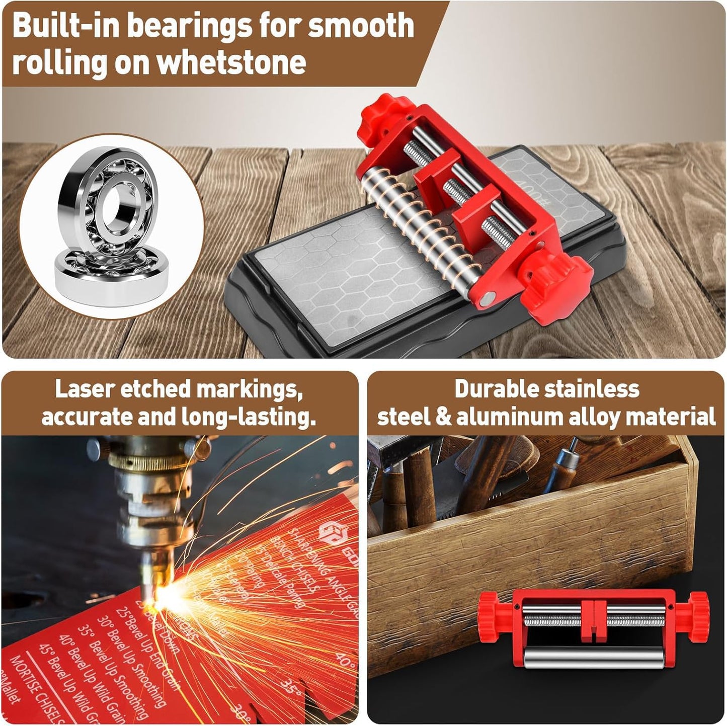 Chisel Sharpening Jig, Wood Honing Guide for Chisels and Planes Width 0.1" to 2.8" with Sharpening Angle Fixture, Angle Gauge from 10° to 45°(With 2 Sharpening Stones)