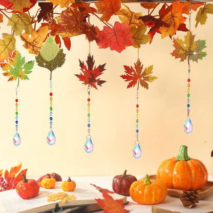 Yeaqee 6 Pcs Fall Diamond Art Keychain Kits for Adults Maple Leaves Diamond Painting Wind Chimes Double Sided 5d DIY Rhinestone Hanging Ornaments Thanksgiving Sun Catcher Crystal Pendant Keyrings
