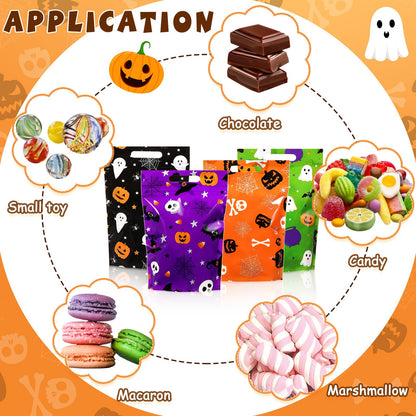 Resholder 60 Pcs Halloween Treat Bags Bulk Plastic Bags with Handle Pumpkin Witch Hat Ghost Candy Goodie Bag Halloween Party Favor Gift Bag for Kids Birthday Party Supplies