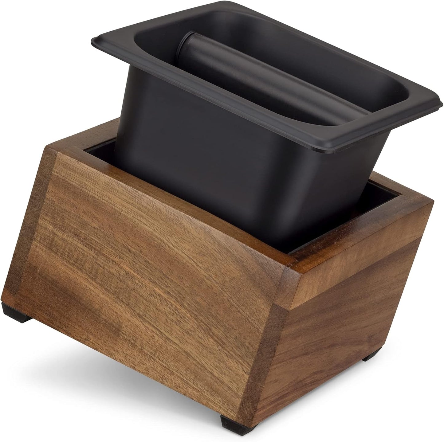 Navaris Coffee Knock Box, Stainless Steel and Wood Bin for Espresso Machine Coffee Grounds with Silicone Bar for
