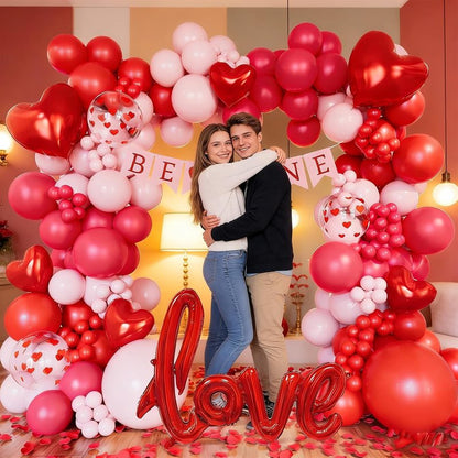CboDeco Pink and Red Balloon Arch Kit, Red and Pink Balloons Garland With Heart Foil Balloon, Rose Petals, Banner & Garland for Valentine's Day Wedding Engagement Anniversary
