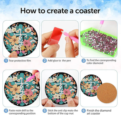igoodom 8 Pcs Cross Diamond Art Coasters Kit with Holder, DIY Cross Diamond Painting Coasters for Beginners Adults, Non Slip Diamond Art Kits Craft Supplies 4x4inch