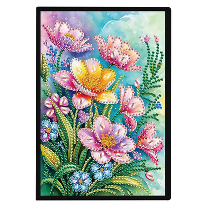 JISHSHAY Diamond Painting Notebook Journal Diamond Art Note Book Gem Art Sketch Book Gem Painting Diary Mosaic Kits for Adults Blank Notebook with Special Drills 14.5×21cm/5.7×8.26in Flower
