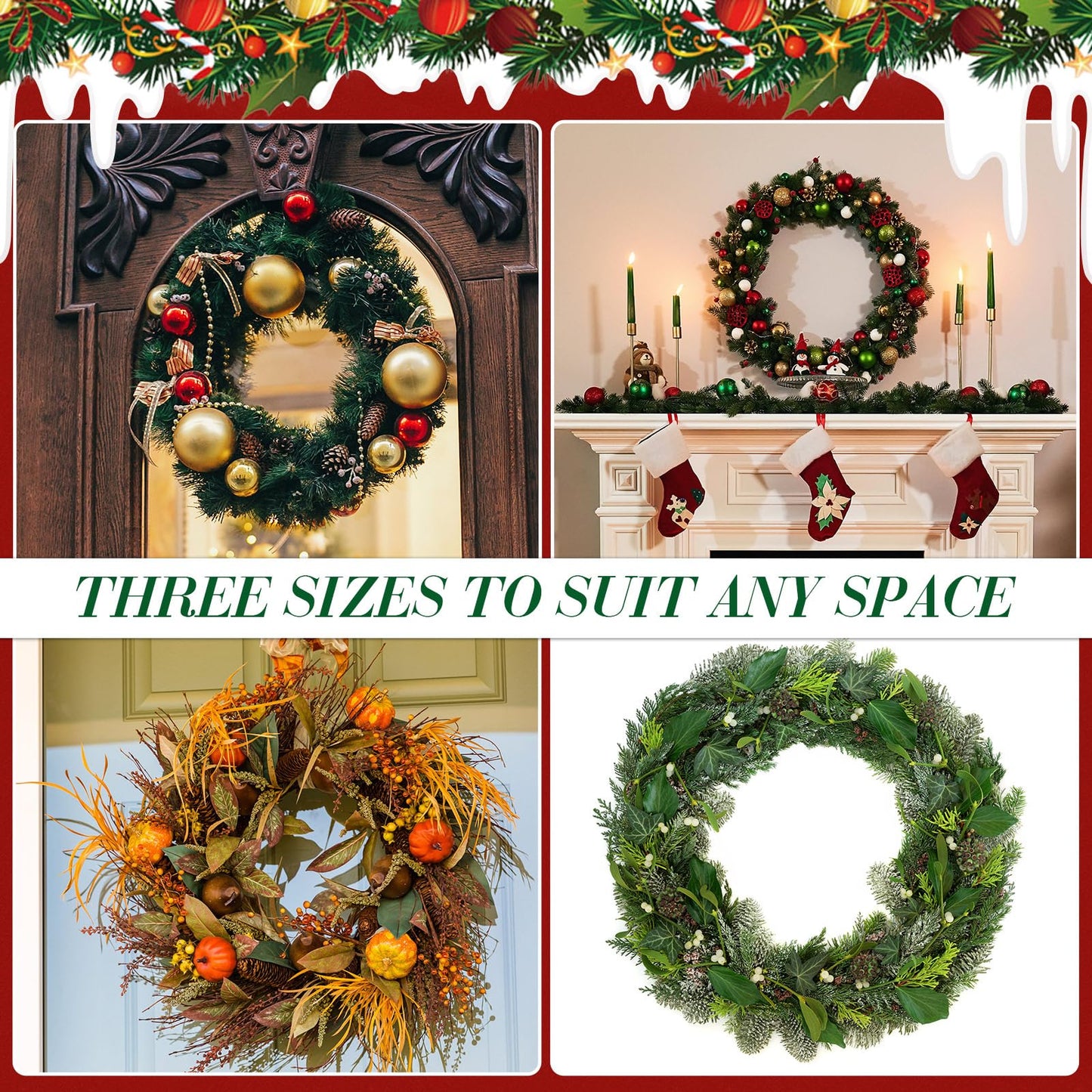 Kritkin 12 Pack 8, 12, 16 Inch Wire Wreath Frames Round Green Wreath with 114 Yard Paddle Wire and Cutters for Christmas New Year Party Valentines Wedding Easter Home Decor DIY