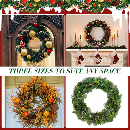 Kritkin 12 Pack 8, 12, 16 Inch Wire Wreath Frames Round Green Wreath with 114 Yard Paddle Wire and Cutters for Christmas New Year Party Valentines Wedding Easter Home Decor DIY