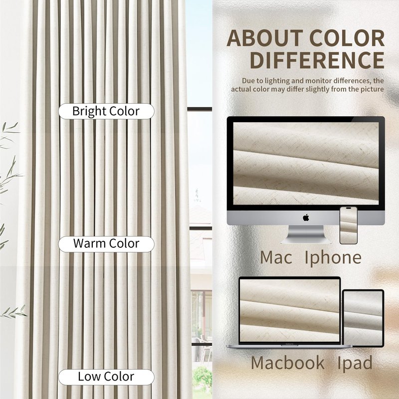 Pinch Pleated 100% Blackout Linen Curtains 96 Inches Long for Bedroom Living Room Memory Trained Pinch Pleat Linen Curtains Rustic Farmhouse Thermal Insulated Natural Cream Pleated Drapes 8ft 40x96