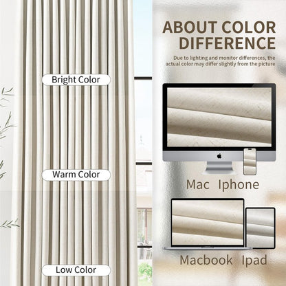 Pinch Pleated 100% Blackout Linen Curtains 96 Inches Long for Bedroom Living Room Memory Trained Pinch Pleat Linen Curtains Rustic Farmhouse Thermal Insulated Natural Cream Pleated Drapes 8ft 40x96