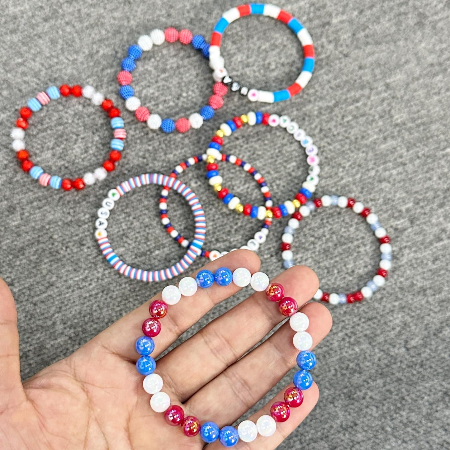 USA 250th Anniversary Polymer Clay Heishi Beads with Assorted Beads Kit for Bracelets Necklace Earring Jewelry Making, 4th of July Independence Day Patriotic DIY Beading Supplies, 3 Boxes