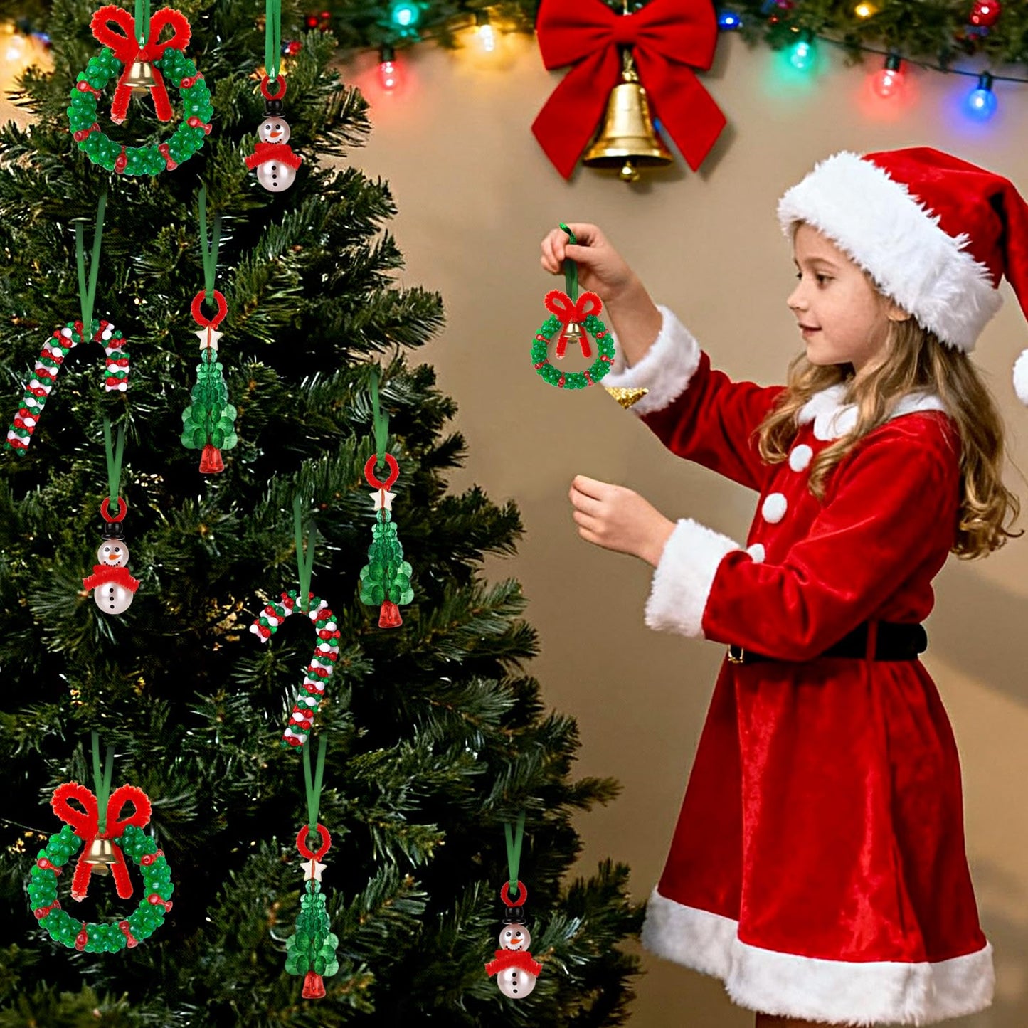 LIHAO 40PCS Christmas Crafts for Teens Boys Girls Adults, Beaded Ornament Kits to Make 10PCS Snowman/10PCS Tree/10PCS Wreath/10PCS Candy Cane Holiday Tree Decorations Craft Supplies(Assembly Needed)