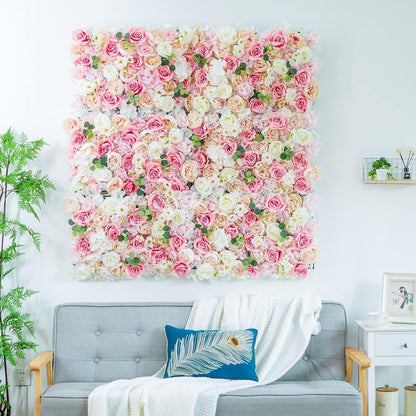 GOUZIBHD Artificial Flower Wall Panels 16 X 24 in, Faux Flower Wall Mat, 3D Silk Floral Backdrop, Rose Floral Panels for Wedding Party Event Photo Backdrop Wall Decor(Size:12PCS)
