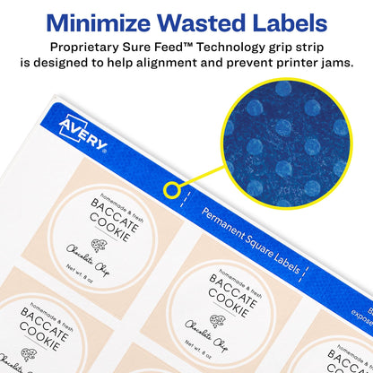 Avery Printable Square Labels, 2" x 2", Matte White, Laser & Inkjet Compatible, 300 Blank Labels Total, Great for Branding, Packaging, Events, and More (22806)
