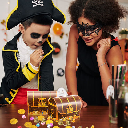 Chinco Treasure Treat Chest Boxes Cardboard Pirate Treasure Chest Party Favor Box Present Goodie Boxes for Halloween Game Pirate Theme Party（48 Pcs）