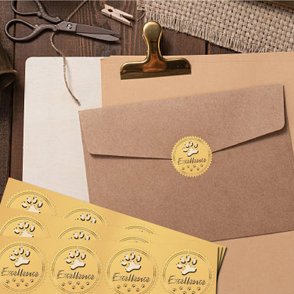 CRASPIRE Dog Paw Print Gold Foil Embossed Certificates Stickers 2" Self Adhesive Excellence Envelopes Seals Round Labels for Award Wedding Invitation Graduation Corporate Diplomas Gift Wrapping Decor