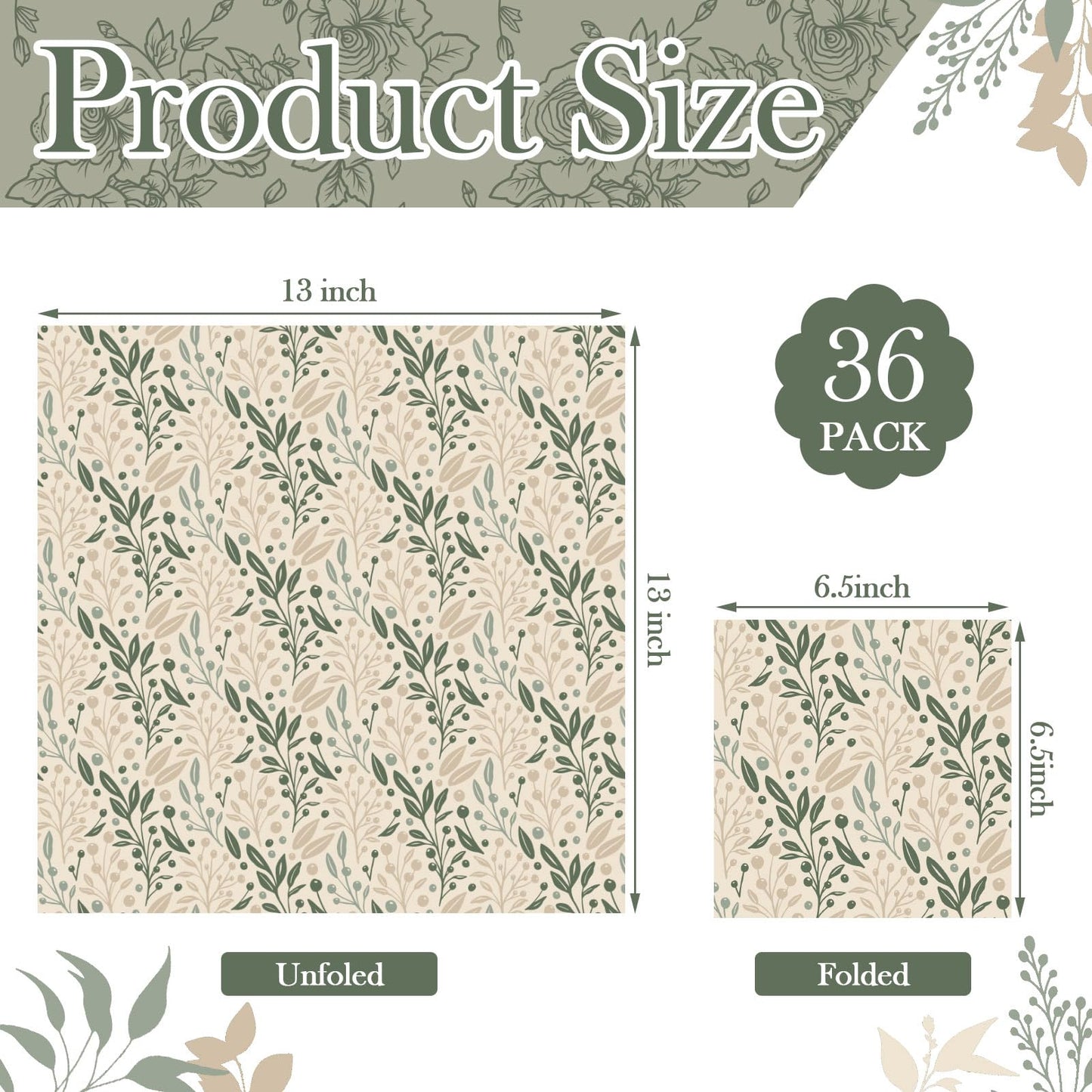 Yexiya 36 Sheet 6 Style Green Floral Paper Napkins for Decoupage Botanical Aesthetic Decorative Cocktail Napkin for Summer DIY Crafting Project Furniture Home Farmhouse Decor Unfolded 13 x 13 In