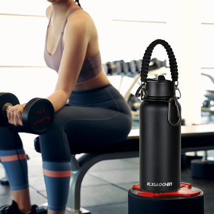 KXIAOCHEN Insulated Water Bottle, Stainless Steel Water Bottle, 2 Lids (Straw and Handle Lid),Wide Mouth Metal Water Bottles Keep Hot and Cold, Double Walled, Thermo Mug, Metal Canteen