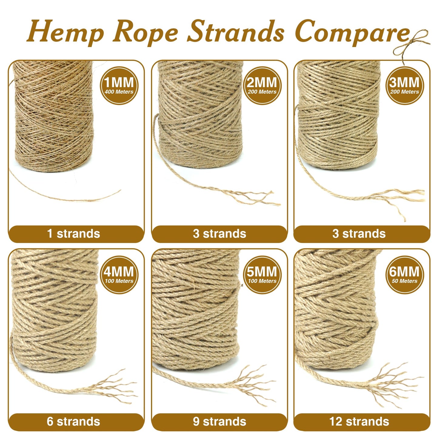 4mm*328 Feet Natural Jute Twine String DIY Home Decor,Medium Thick Jute Twine for Crafting Gift Wrapping Packing Gardening Crochet Knitting Macrame Decor,6-Strand Twisted Brown Rope for Cat Tree