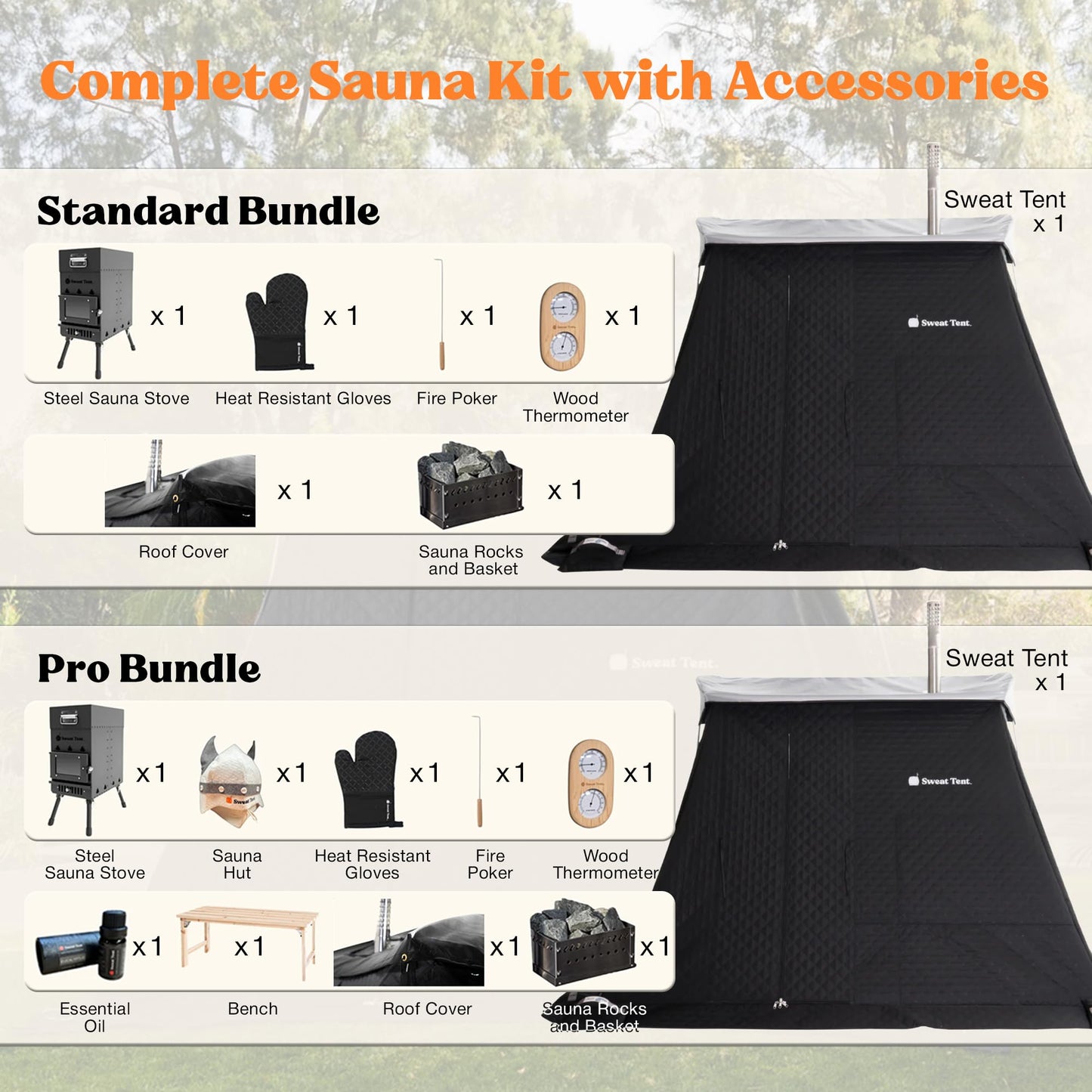 SweatTent Portable Outdoor Sauna (Extra Large) Pro Bundle – Complete Kit with Stove, Cedar Bench, Essential Oil, Wool Hat, Accessories, Quick Assembly, High-Temperature, 10 Adults, Backyard & Camping