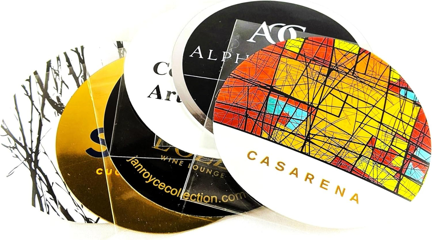 Selection of Colorfully Printed Wine Disc Pourer Bundles, Stop the Drop (6)