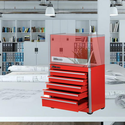 P.I.T. Mini Tool Box 8.6"W X 4.6"D, Portable 5-Drawer Micro Steel Stackable Toolbox with Liner, Red Cute Tool Case for Small Tools Parts Storage, Home DIY