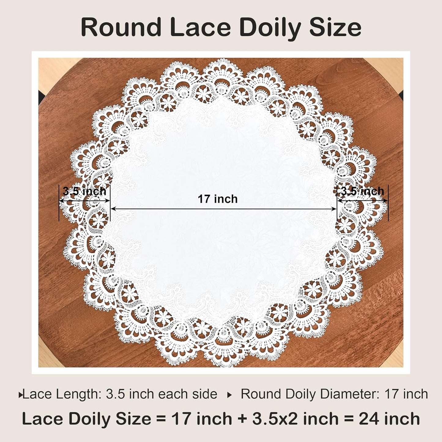24 Inch Wolkemer Elegant White Lace Jacquard Round Doily Tablecloth Table Topper Decoration Cover for Home Dresser