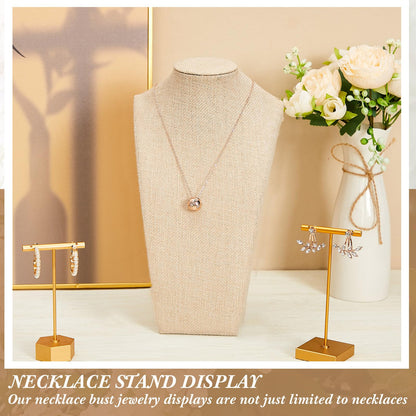 Kigley 3 Pcs Linen Jewelry Display Bust Necklace Display Stand Necklace Mannequin Holder for Jewelry Selling Trade Shows (Beige,9.8 x 3.0 x 5.7 Inches)