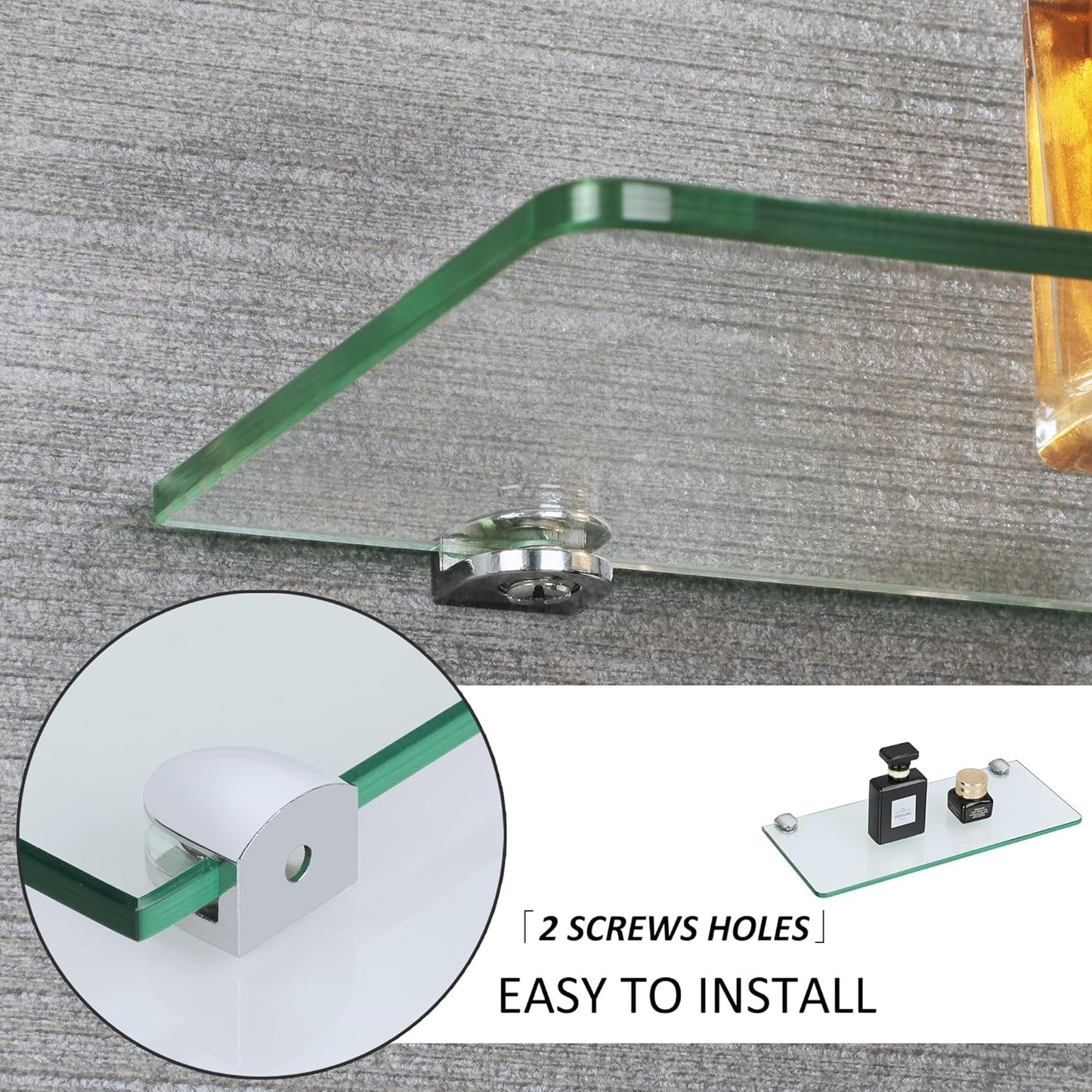 12 Inch Set 2, SAYAYO Glass Floating Shelves for Wall, Tempered Glass Shelves for Bathroom, Living Room, Bedroom