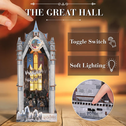 Harry Potter Great Hall Book Nook Kit – DIY 3D Wooden Puzzle with LED Lights | Hogwarts Banquet Hall Bookshelf Insert for Adults & Teens | Wizarding World Collectible & Magical Home Decor