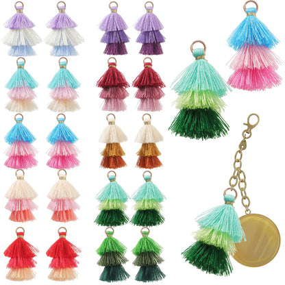 Dingion 100Pcs Tiny Tri Layered Keychain Tassels Mini Tassel Craft Jewelry Making Tassel for Earring Bookmark(Fresh Colors)