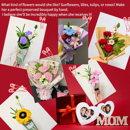 SZXYMUQI 500pcs Pipe Cleaners Craft Kit, 20 Stems DIY Carnation with Wave Gauze & Ribbon - Non Shedding Chenille Stems for Floral Arrangement - Mother's Day Bouquet Crafts for Adult Women