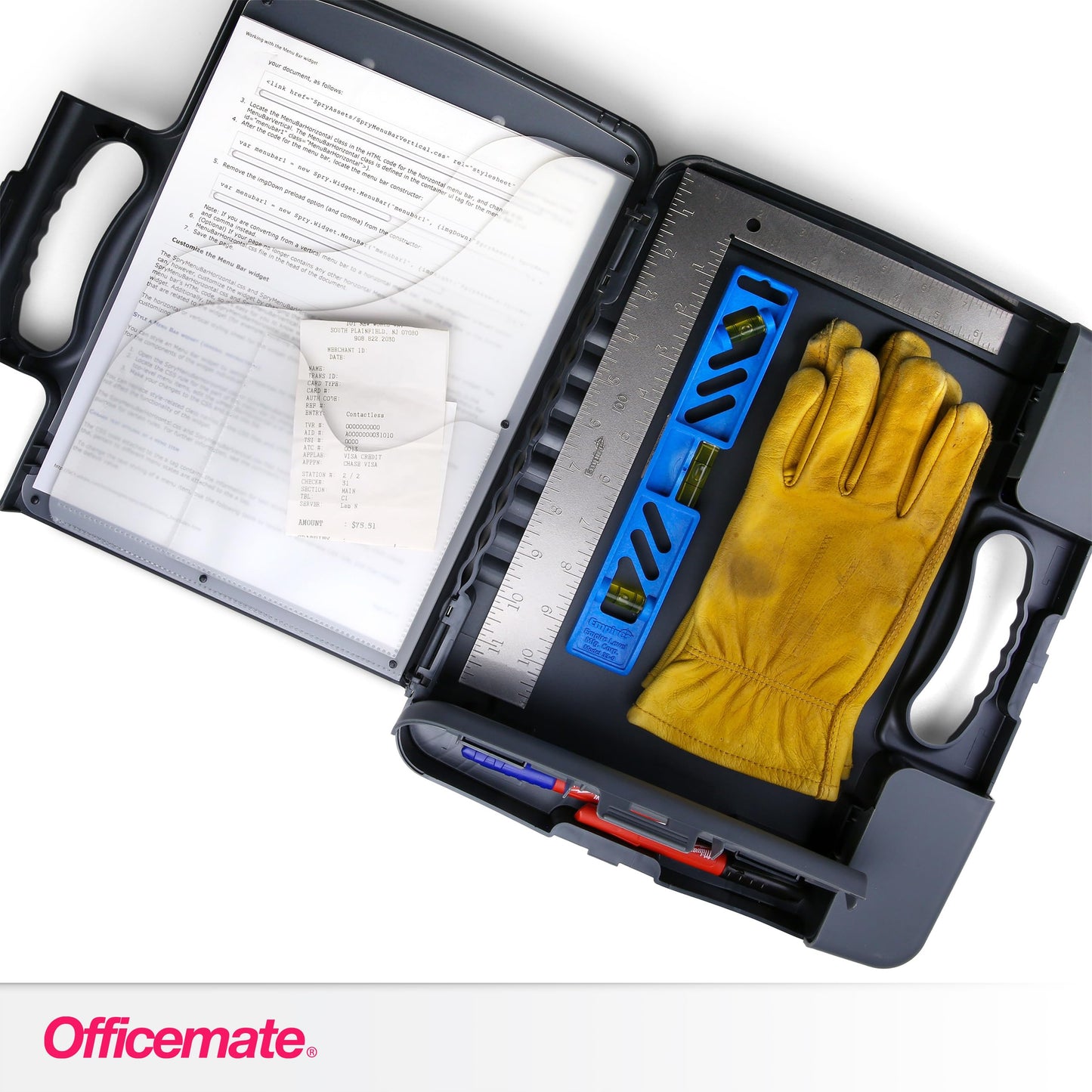 Officemate Portable Clipboard Storage Plastic Case for A4 Sizes, Charcoal (83301),11-3/4"w x 1-1/2"d x 14-1/2"h