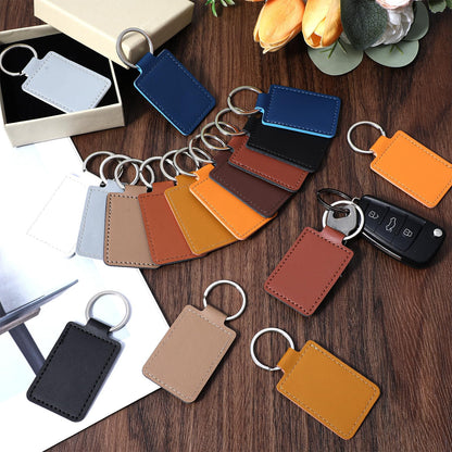 50 Pcs Blank Leather Keychains Bulk, Leather Blanks for Laser Engraving, Rectangular DIY Key Fob Kit with Metal Rings for Stamping Crafts, Personalized Gifts for Men Women