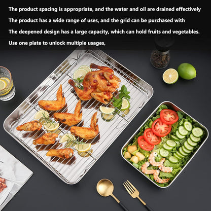 Stainless Steel Roasting Pan, Broiler Pan with Rack Set, Rectangular Roaster for Cooking and Baking