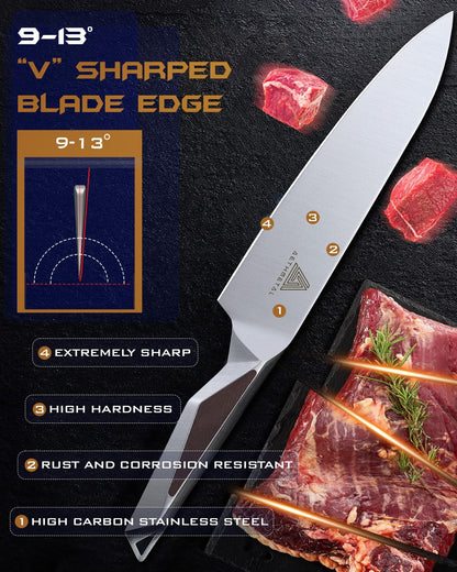 AETHMETAL 8 Inch Chef Knife, Full-Metal Kitchen Knife with Ergonomic Handle, High-Carbon Stainless Steel Chef’s Knife for Home & Pro Cooking, Precision Cutting, Gift-Ready Packaging