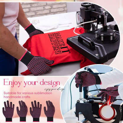 Riyiper 3 Pairs Heat Resistant Gloves for Sublimation, Gloves for Heat Press with Silicone Bumps Applies to Resistant Work, Hair Styling, Universal Fit Size (Pink)