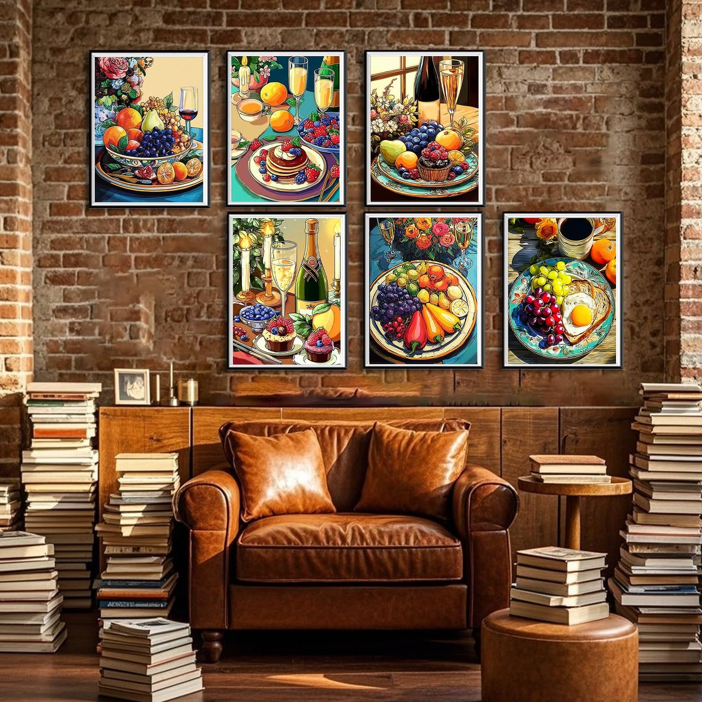 Leatrice 6 Pack Diamond Painting Kits for Adults 5D Diamond Art Kits Gem Dots Paintings Full Drill Beginners Women DIY for Home Kitchen Wall Decor 11.8x15.7 Inches Fruit Breakfast