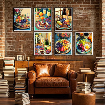 Leatrice 6 Pack Diamond Painting Kits for Adults 5D Diamond Art Kits Gem Dots Paintings Full Drill Beginners Women DIY for Home Kitchen Wall Decor 11.8x15.7 Inches Fruit Breakfast